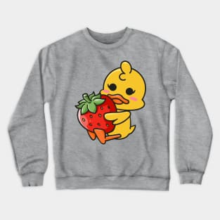 Cute Little Duck holding a strawberry Crewneck Sweatshirt